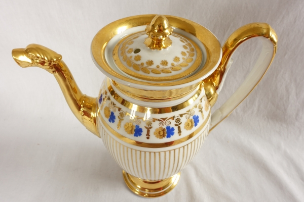 Service à café complet pour 8, porcelaine dorée et bleue, époque Empire Restauration - 11 pièces