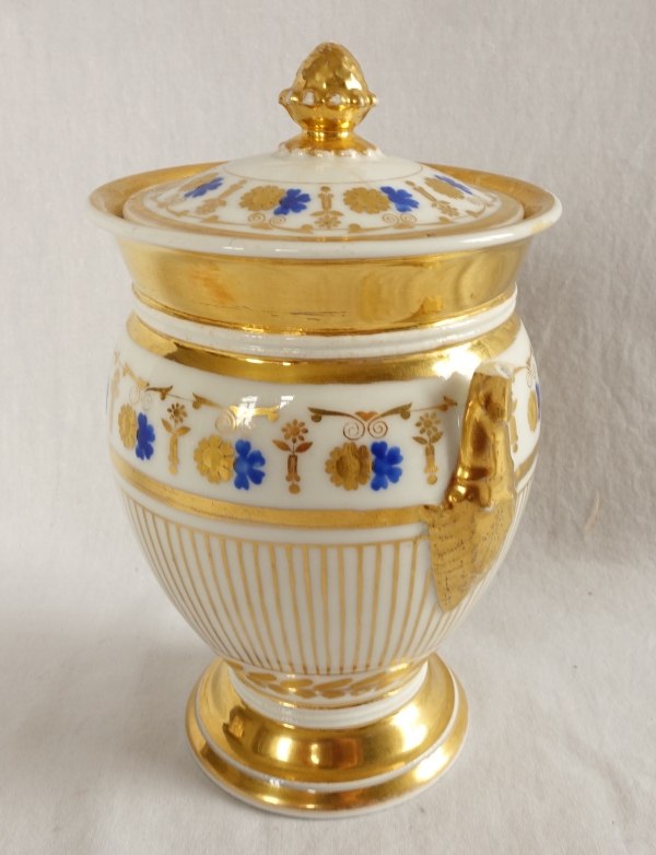 Service à café complet pour 8, porcelaine dorée et bleue, époque Empire Restauration - 11 pièces