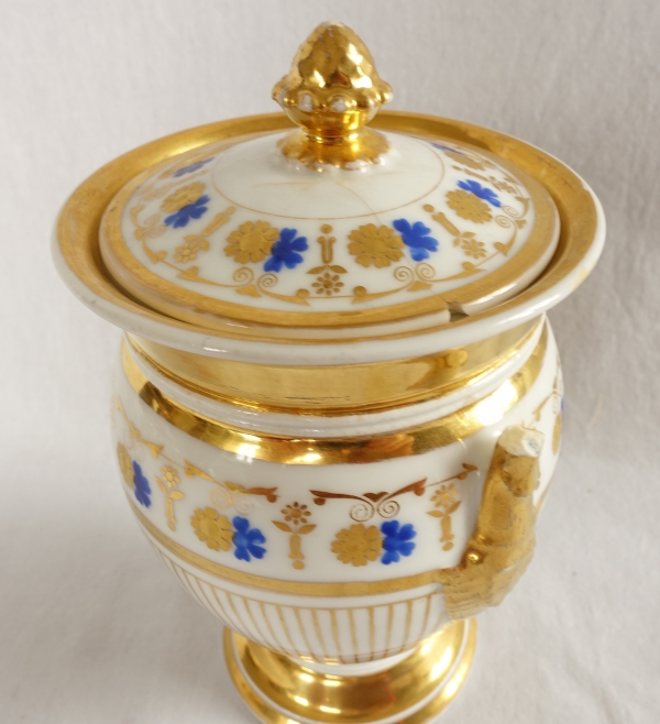 Service à café complet pour 8, porcelaine dorée et bleue, époque Empire Restauration - 11 pièces