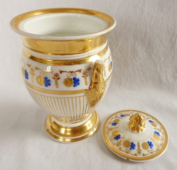 Service à café complet pour 8, porcelaine dorée et bleue, époque Empire Restauration - 11 pièces