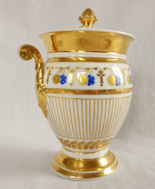 Service à café complet pour 8, porcelaine dorée et bleue, époque Empire Restauration - 11 pièces