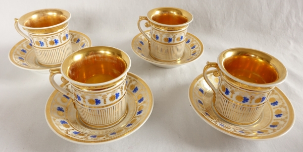 Service à café complet pour 8, porcelaine dorée et bleue, époque Empire Restauration - 11 pièces