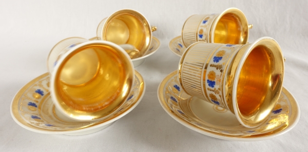 Service à café complet pour 8, porcelaine dorée et bleue, époque Empire Restauration - 11 pièces