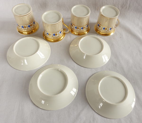 Service à café complet pour 8, porcelaine dorée et bleue, époque Empire Restauration - 11 pièces