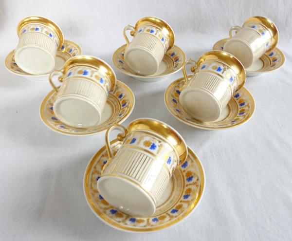 Service à café complet pour 8, porcelaine dorée et bleue, époque Empire Restauration - 11 pièces