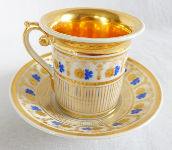 Service à café complet pour 8, porcelaine dorée et bleue, époque Empire Restauration - 11 pièces