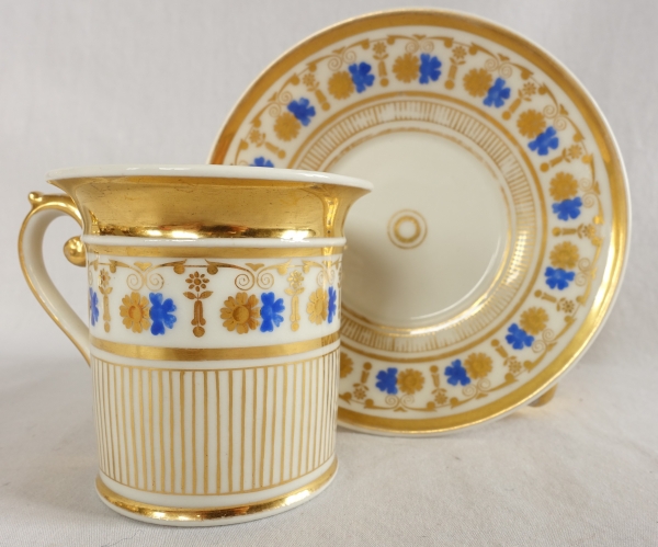 Service à café complet pour 8, porcelaine dorée et bleue, époque Empire Restauration - 11 pièces