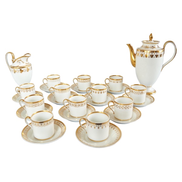 Nast : service à café d’époque Empire en porcelaine de Paris blanche et or - 12 personnes