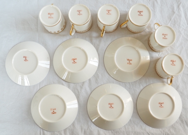 Nast : service à café d’époque Empire en porcelaine de Paris blanche et or - 12 personnes