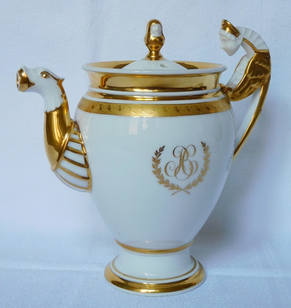 Manufacture Neppel à Paris : service à café d'époque Empire, porcelaine blanc et or