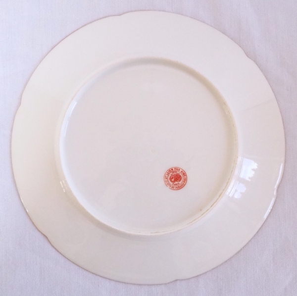Jullien Fils Aîné : service à dessert en porcelaine de Paris, marli rose, monogramme AC, époque XIXe siècle - signé