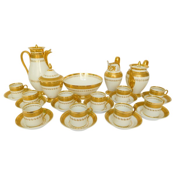 Empire Paris porcelain coffee / tea set for 10, 15 pieces, early 19th century