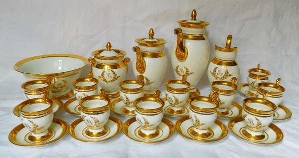 Service à café à décor de fleurs dorées en véritable porcelaine PF - Début  de Série