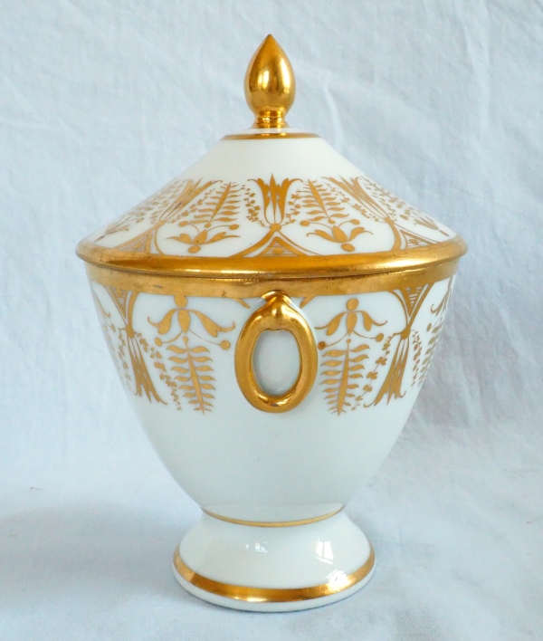 Empire Paris porcelain sugar pot attributed to Locre Manufacture