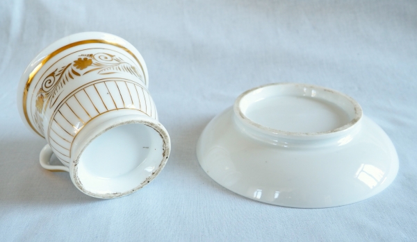 Grande tasse à petit déjeuner en porcelaine de Paris dorée or fin et sa cuillère en vermeil