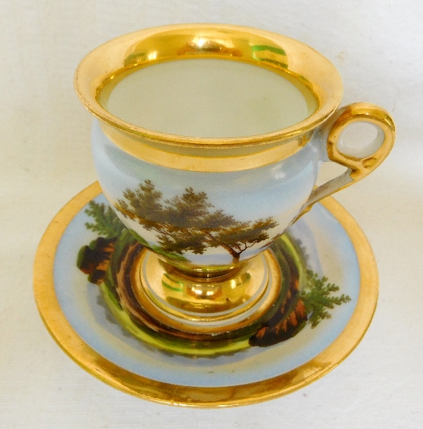 Tasse à café en porcelaine de Paris dorée, paysage italien