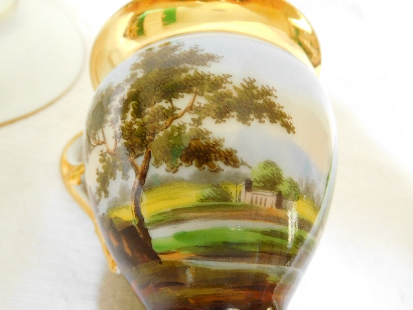 Tasse à café en porcelaine de Paris dorée, paysage italien