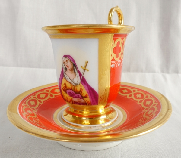 Paris porcelain coffee cup, polychromatic and gilt Mater Dolorosa decoration - attributed to Deroche
