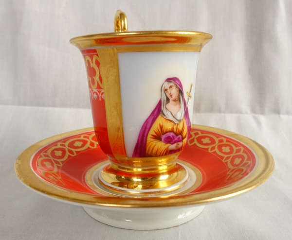 Paris porcelain coffee cup, polychromatic and gilt Mater Dolorosa decoration - attributed to Deroche