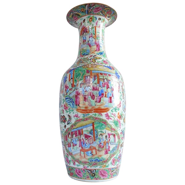 Très grand vase potiche en porcelaine de Canton polychrome et dorée - Chine, XIXe siècle - 65cm