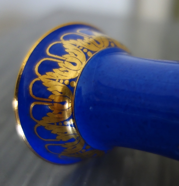 Sevres Manufacture : blue porcelain vase enhanced with fine gold - signed, dated 1861