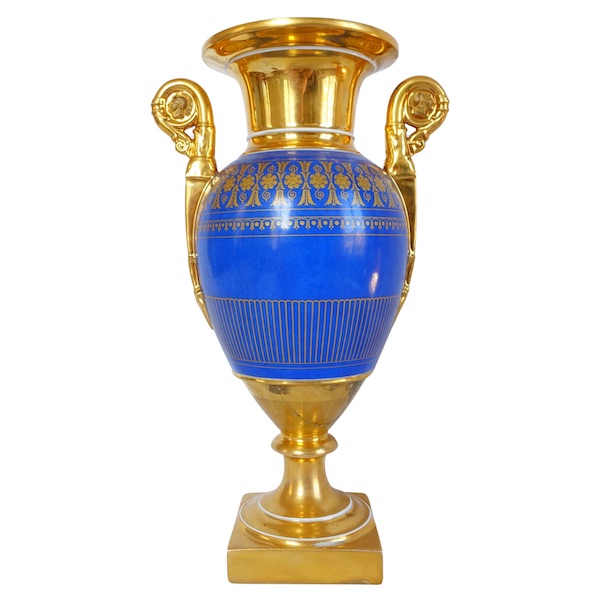 Manufacture Deroche : grand vase d'ornement en porcelaine signé, époque Empire Restauration - 35 cm