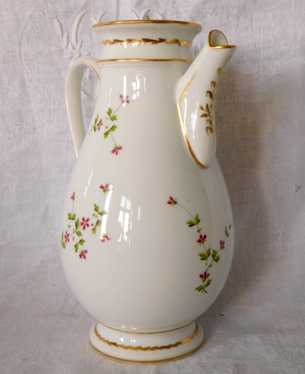 Verseuse, cafetière en porcelaine de Paris décor aux Barbeaux roses & doré - fin XVIIIe début XIXe