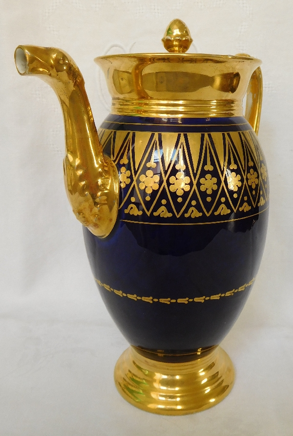 Empire Paris blue porcelain coffee pot enhanced with fine gold - early 19th century