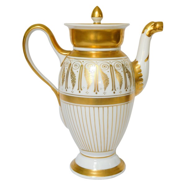 Verseuse de style Empire en porcelaine de Paris dorée à l'or fin, époque milieu XIXe