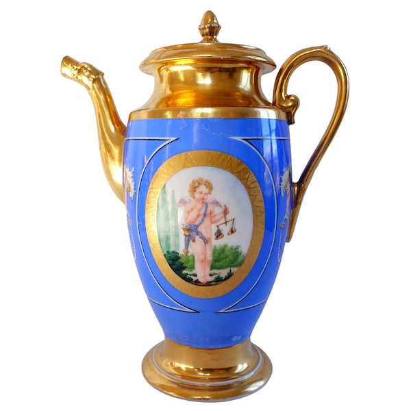 Paris Porcelain coffee pot, Empire Restoration period - attributed to Lebon-halley Manufacture