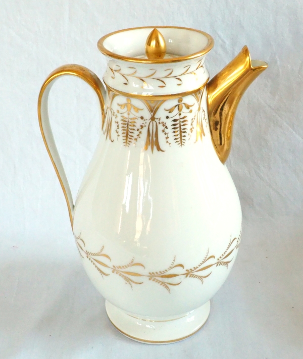 Empire Paris porcelain coffee pot enhanced with fine gold attributed to Locre