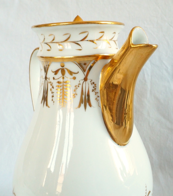 Empire Paris porcelain coffee pot enhanced with fine gold attributed to Locre