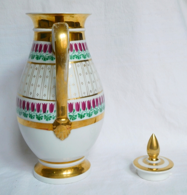 Verseuse, cafetière Empire en porcelaine de Paris dorée à l'or fin, époque Restauration