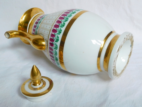 Verseuse, cafetière Empire en porcelaine de Paris dorée à l'or fin, époque Restauration