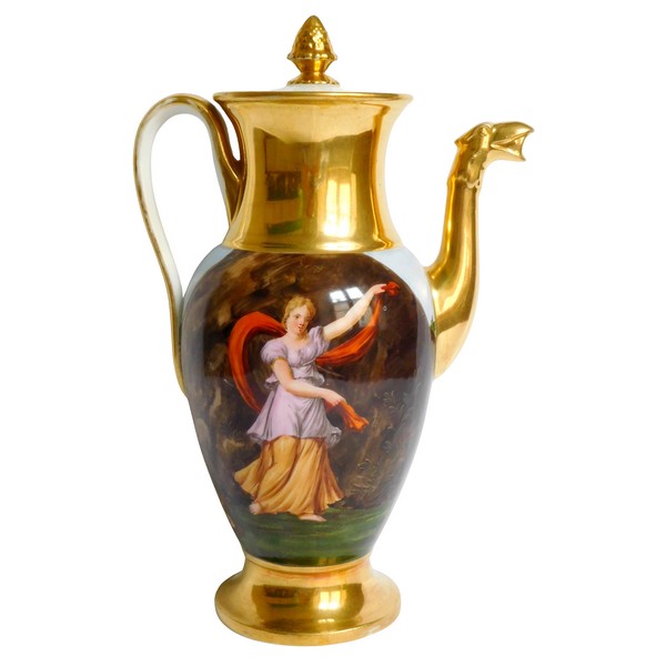 Verseuse / cafetière Empire en porcelaine de Paris dorée à l'Or Fin, époque début XIXe siècle