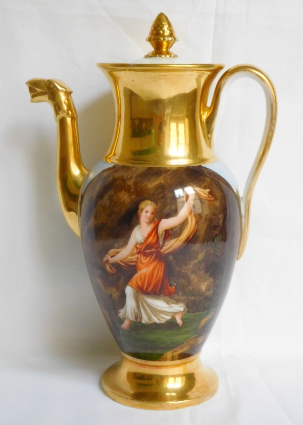Verseuse / cafetière Empire en porcelaine de Paris dorée à l'Or Fin, époque début XIXe siècle