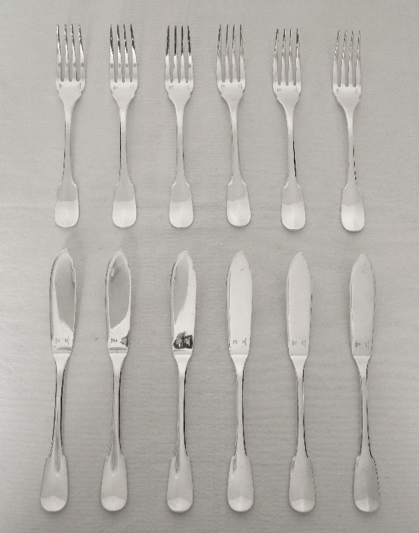Christofle silver plated fish set, Cluny pattern