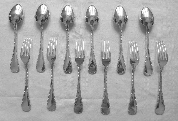Christofle silver-plated cutlery set, Perles pattern