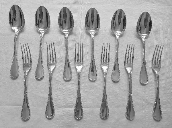 Christofle silver-plated cutlery set, Perles pattern