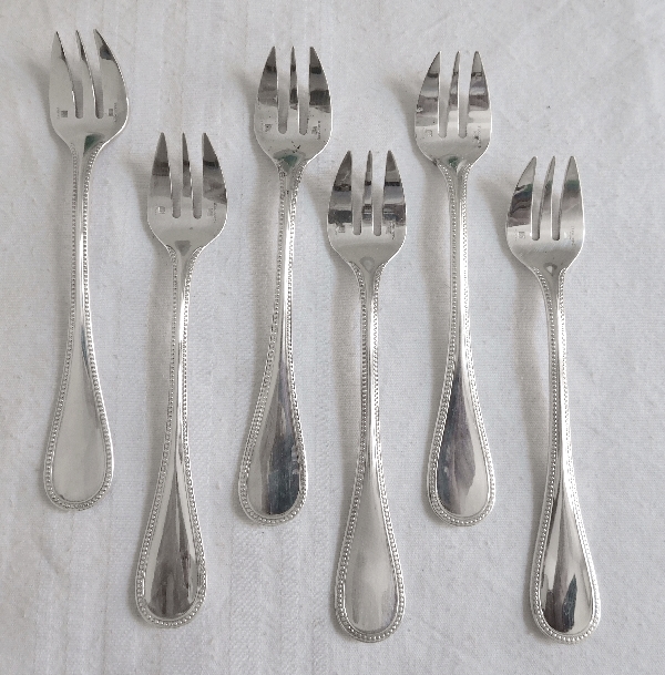 Christofle silver-plated oister fork, Perles pattern