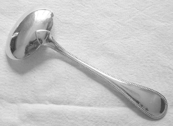 Christofle silver-plated cream serving spoon / ladle, Perles pattern