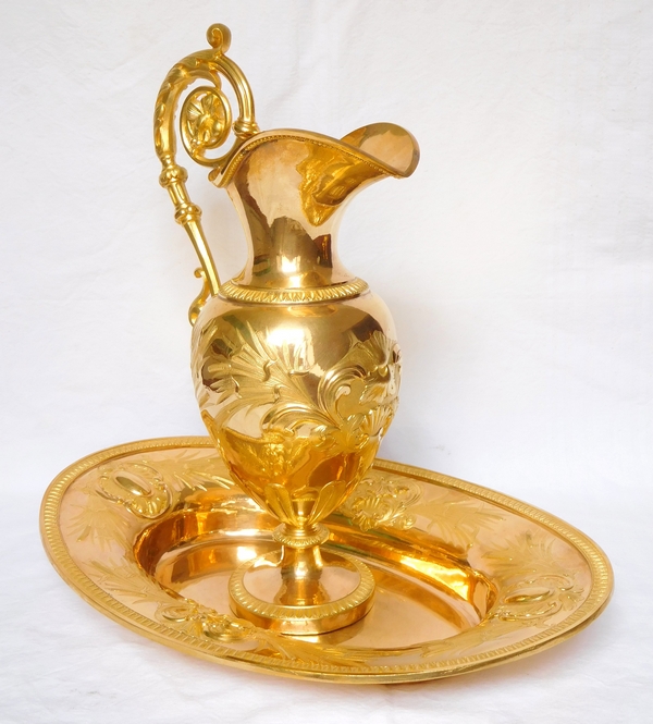 Gilt brass ewer and its tray circa 1840