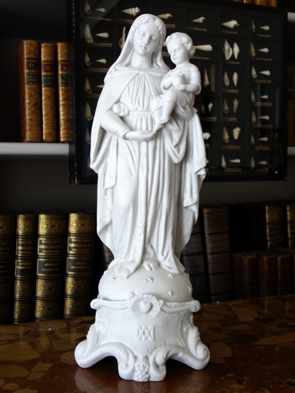 Grande Vierge à l'Enfant en biscuit de porcelaine d'époque Napoléon III