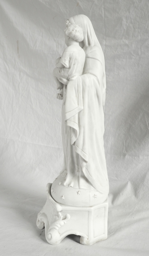 Grande Vierge à l'Enfant en biscuit de porcelaine d'époque Napoléon III