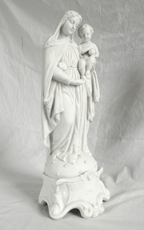 Grande Vierge à l'Enfant en biscuit de porcelaine d'époque Napoléon III