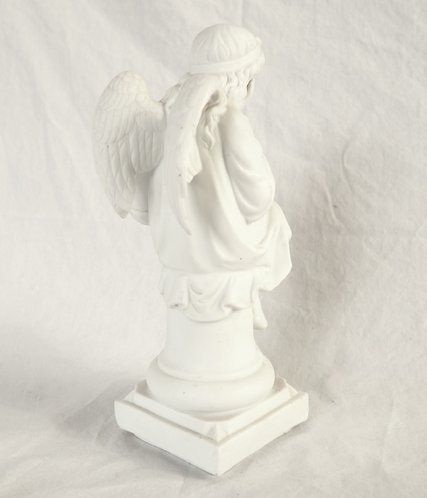 Statue d'Ange Gardien, biscuit de porcelaine XIXe siècle, objet religieux traditionaliste
