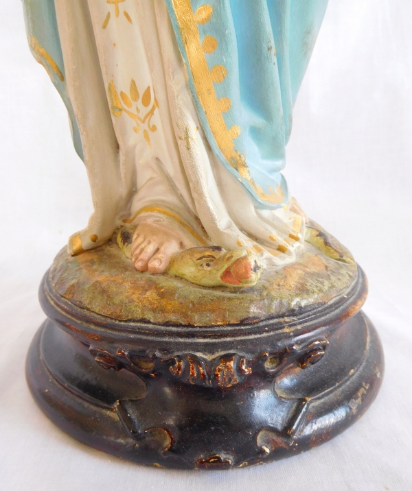 Tall statue of Virgin Mary, polychrome gilt gypsum, 19th century - 40cm