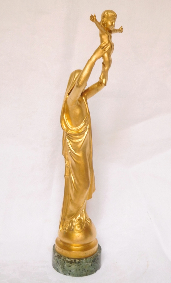 Barbedienne : Vierge d'Albert, Vierge à l'Enfant en bronze doré - 28cm