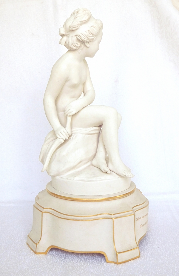 Sèvres : little girl hiding the bow of love, porcelain biscuit after Falconet - signed, 1899