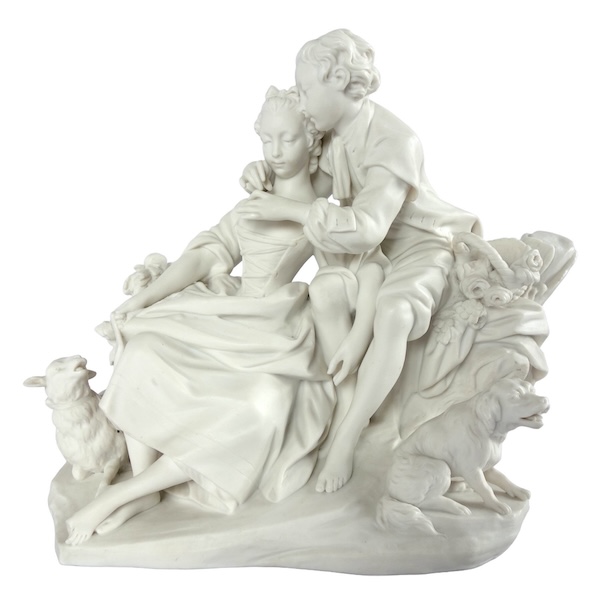 Sevres Manufacture : galant scene in the style of 18th century - porcelain biscuit - signed